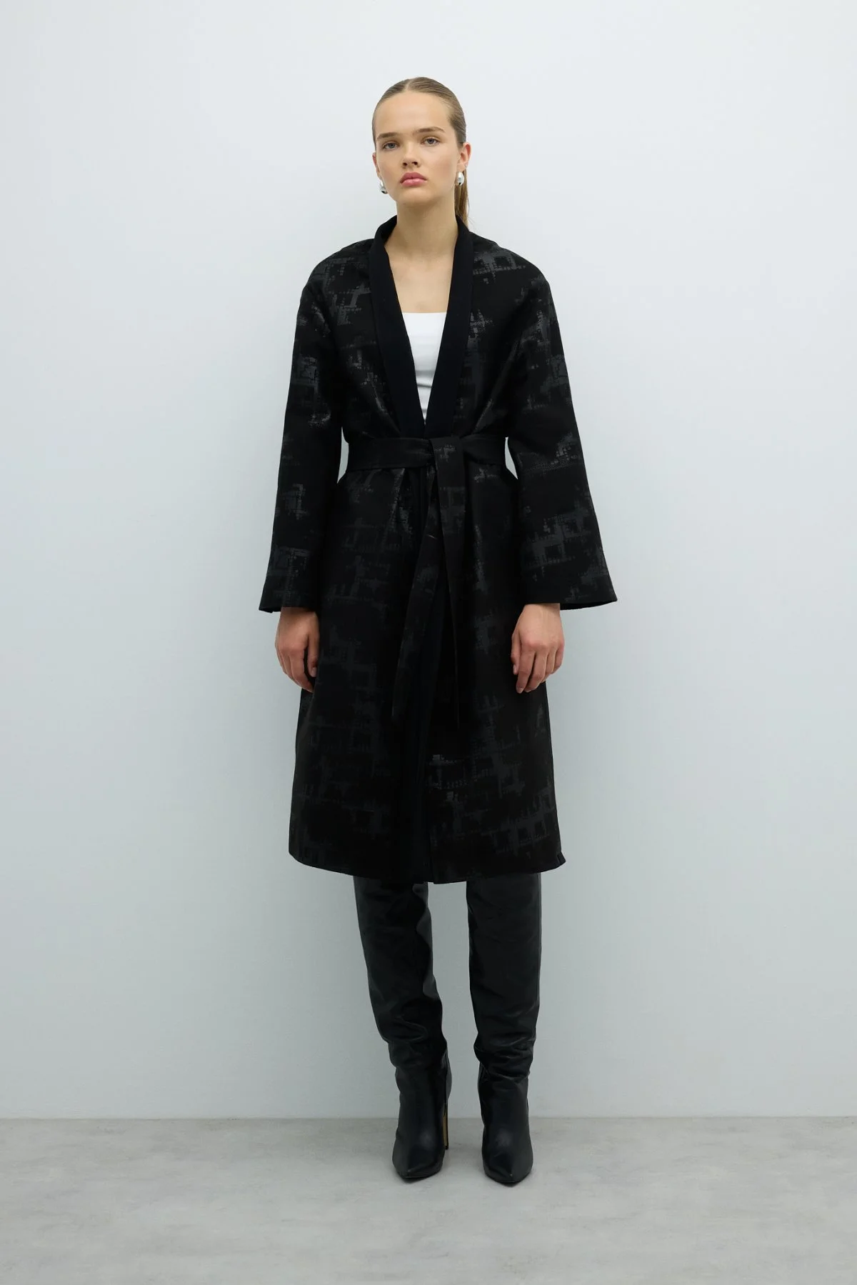 Beli Kuşaklı Şal Yaka Kap Siyah - 1