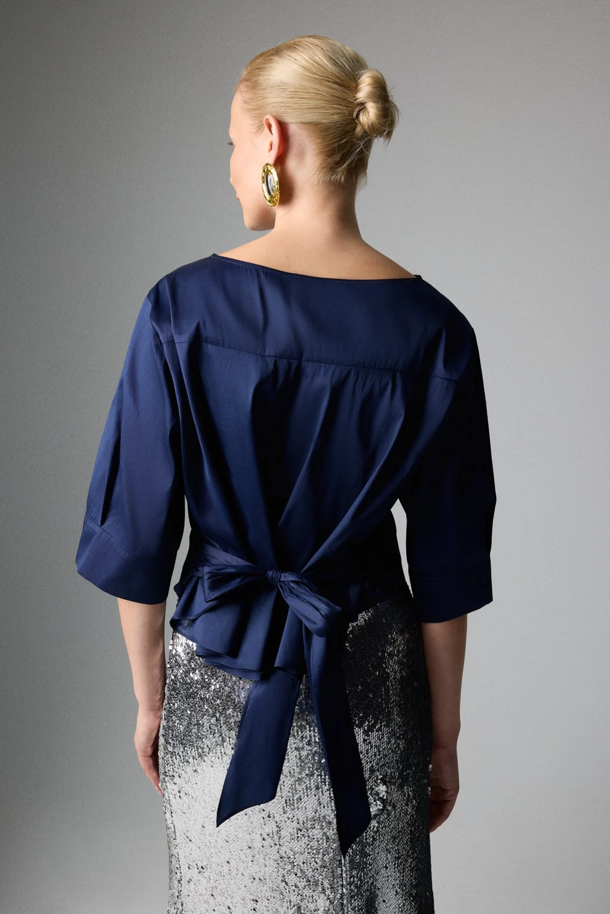 Beli Kuşaklı Truvakar Kol Bluz Lacivert - 2