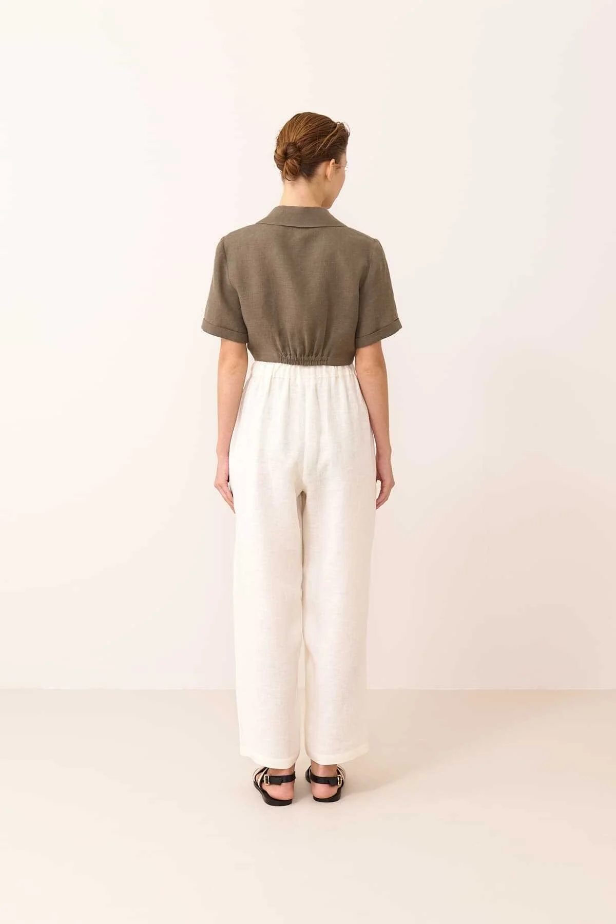 Beli Lastikli Çift Pileli Keten Pantolon Bej - 2