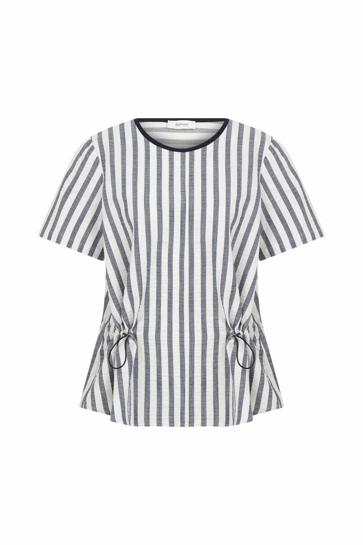 Beli Lastikli Çizgili Bluz Standart Renk - 4