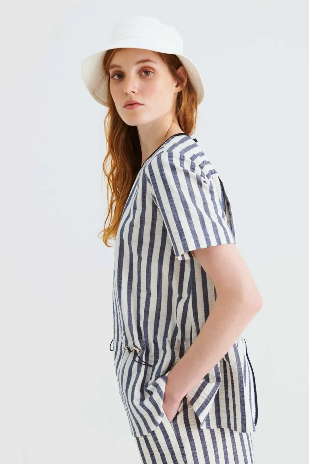 Beli Lastikli Çizgili Bluz Standart Renk - 3