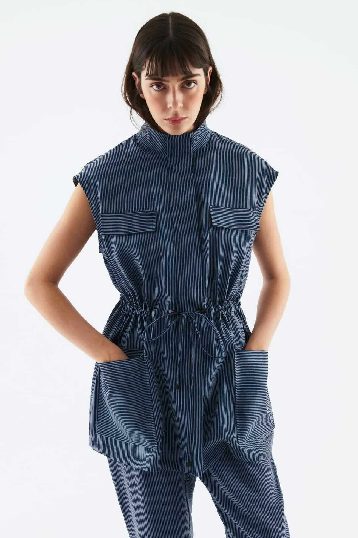 Beli Lastikli Desenli Kadın Yelek Standart Renk - 1