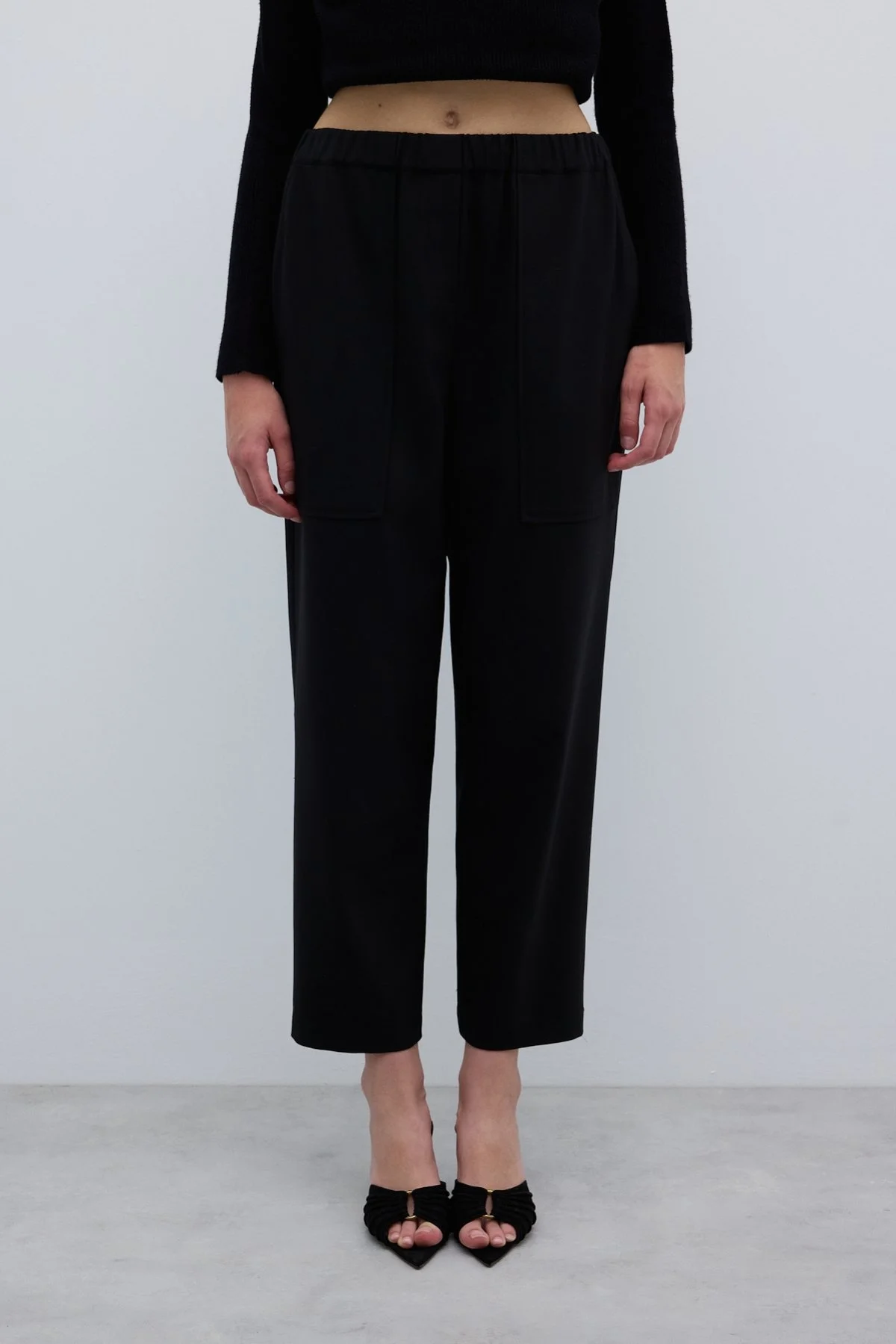 Beli Lastikli Düz Paça Pantolon Siyah - 5