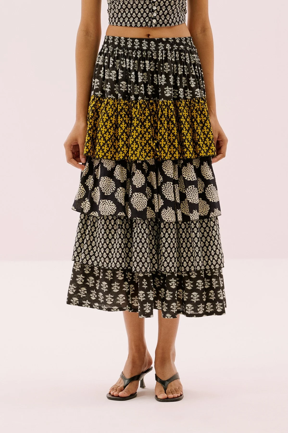 Beli Lastikli Kat Kat Pileli Midi Boy Etek Standart Renk - 3