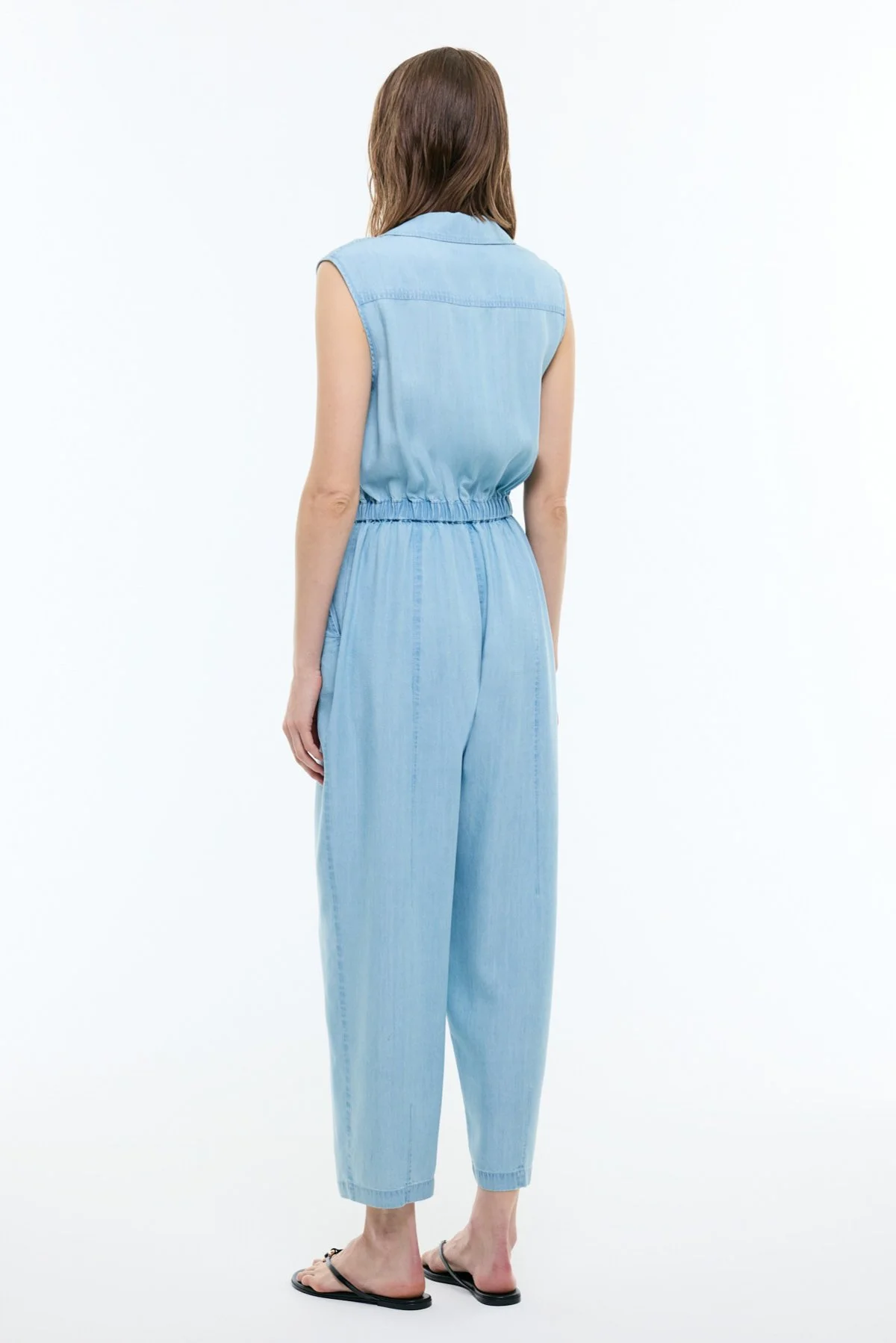 Beli Lastikli Kolsuz Denim Tulum Mavi - 2