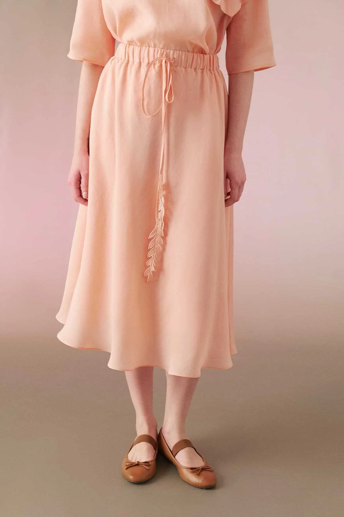 Beli Lastikli Midi Etek Somon - 3