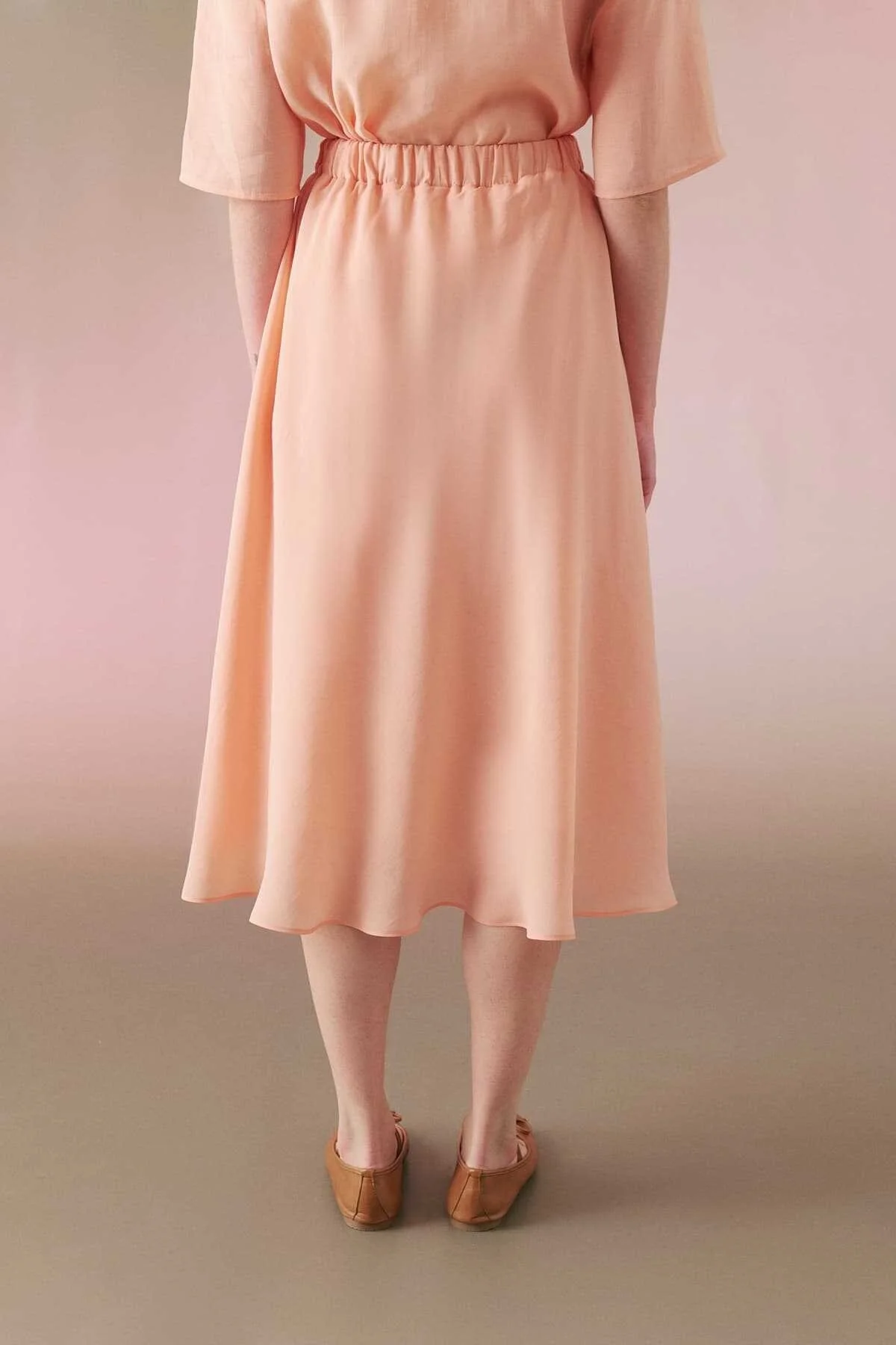 Beli Lastikli Midi Etek Somon - 2