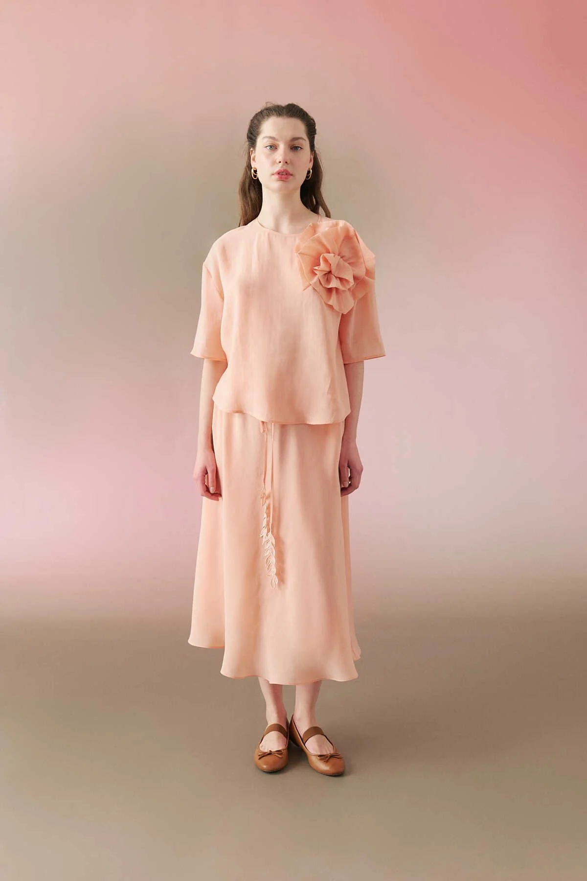 Beli Lastikli Midi Etek Somon - 1