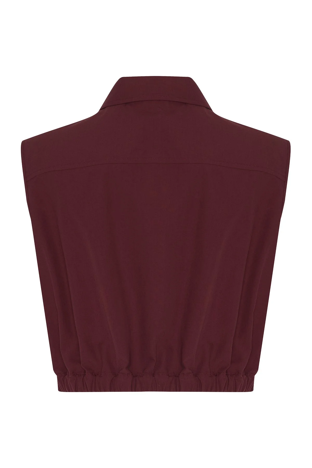 Beli Lastikli Poplin Crop Gömlek Bordo - 8