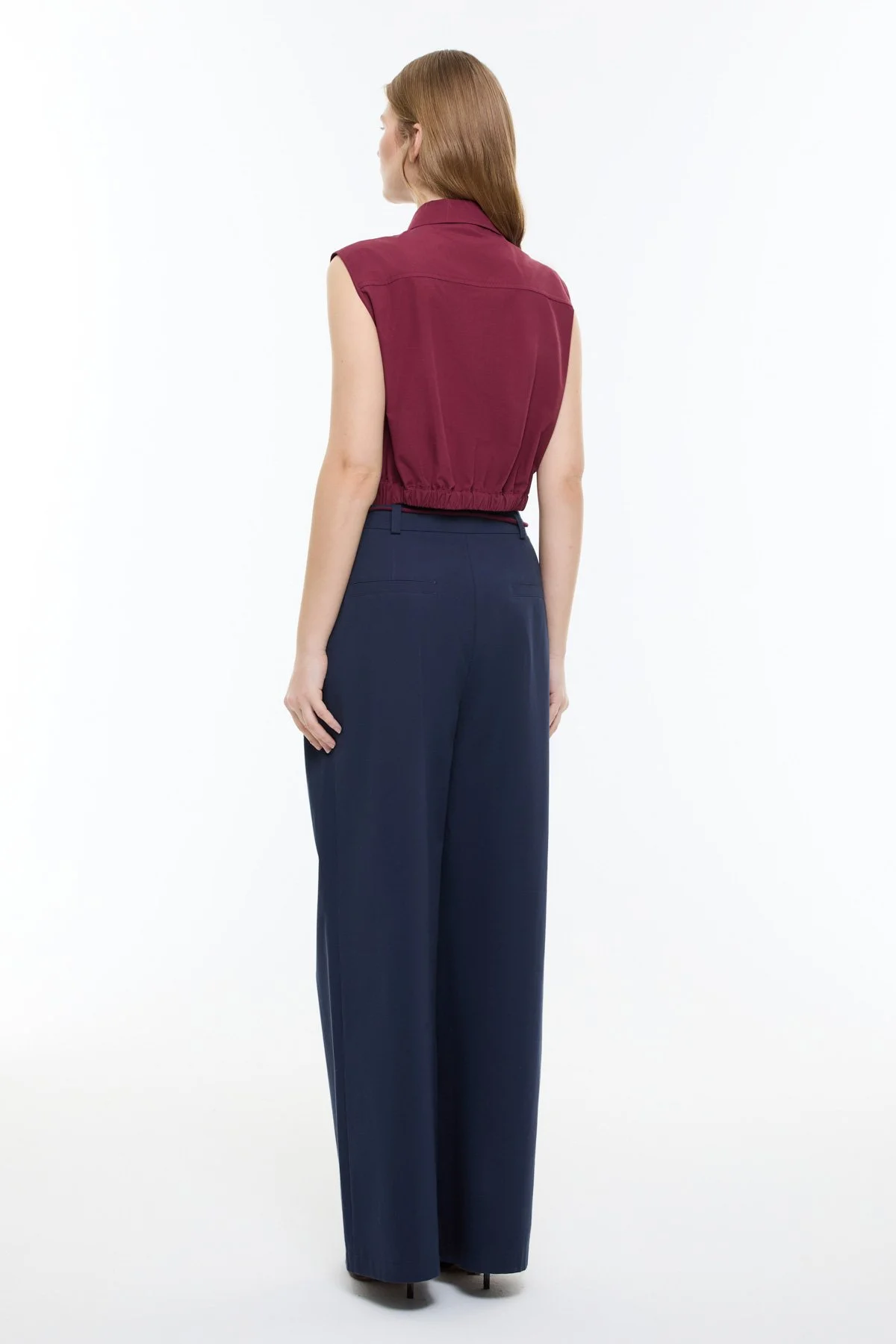 Beli Lastikli Poplin Crop Gömlek Bordo - 5