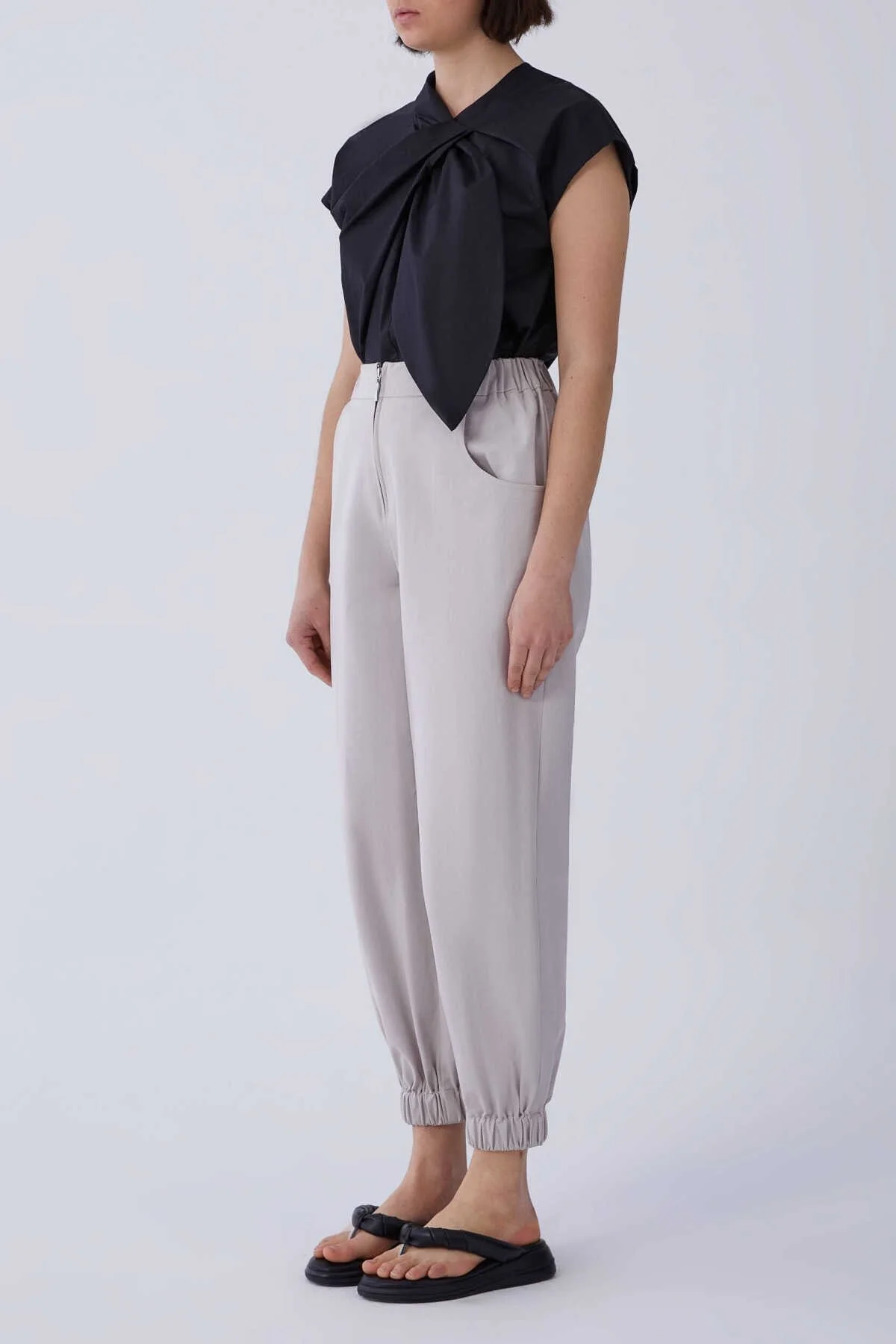 Beli Ve Paçası Lastikli Kadın Pantolon Taş - 3