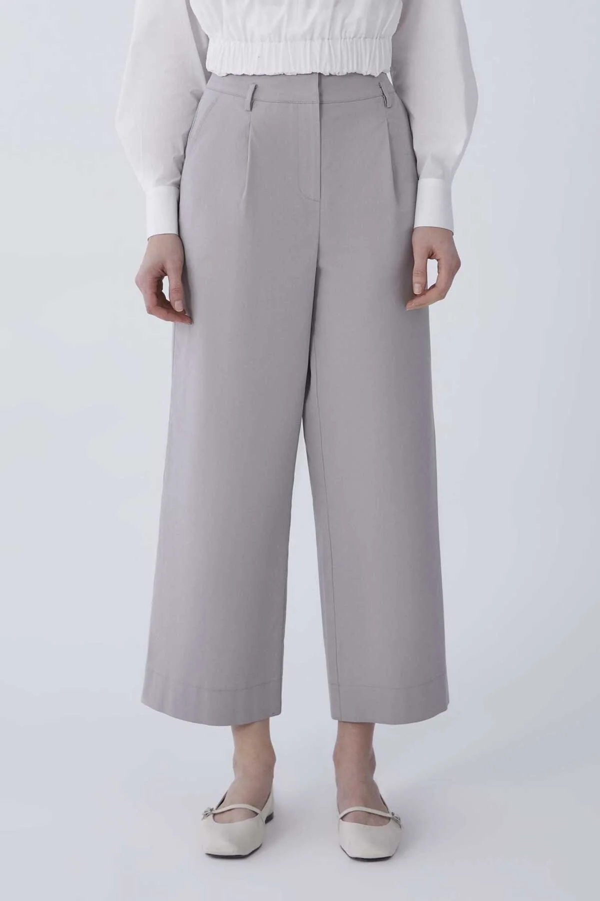 Bilek Boy Bol Paça Kadın Pantolon Taş - 1