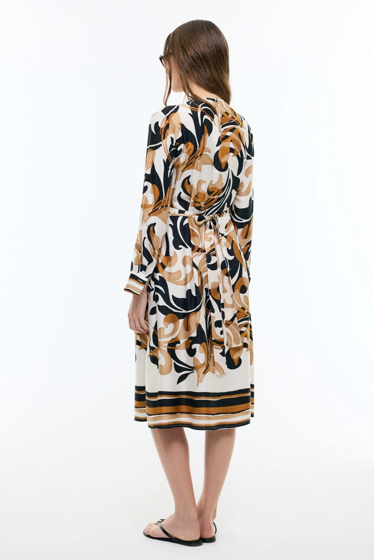 Bisiklet Yaka Beli Kuşaklı Midi Boy Elbise Standart Renk - 2