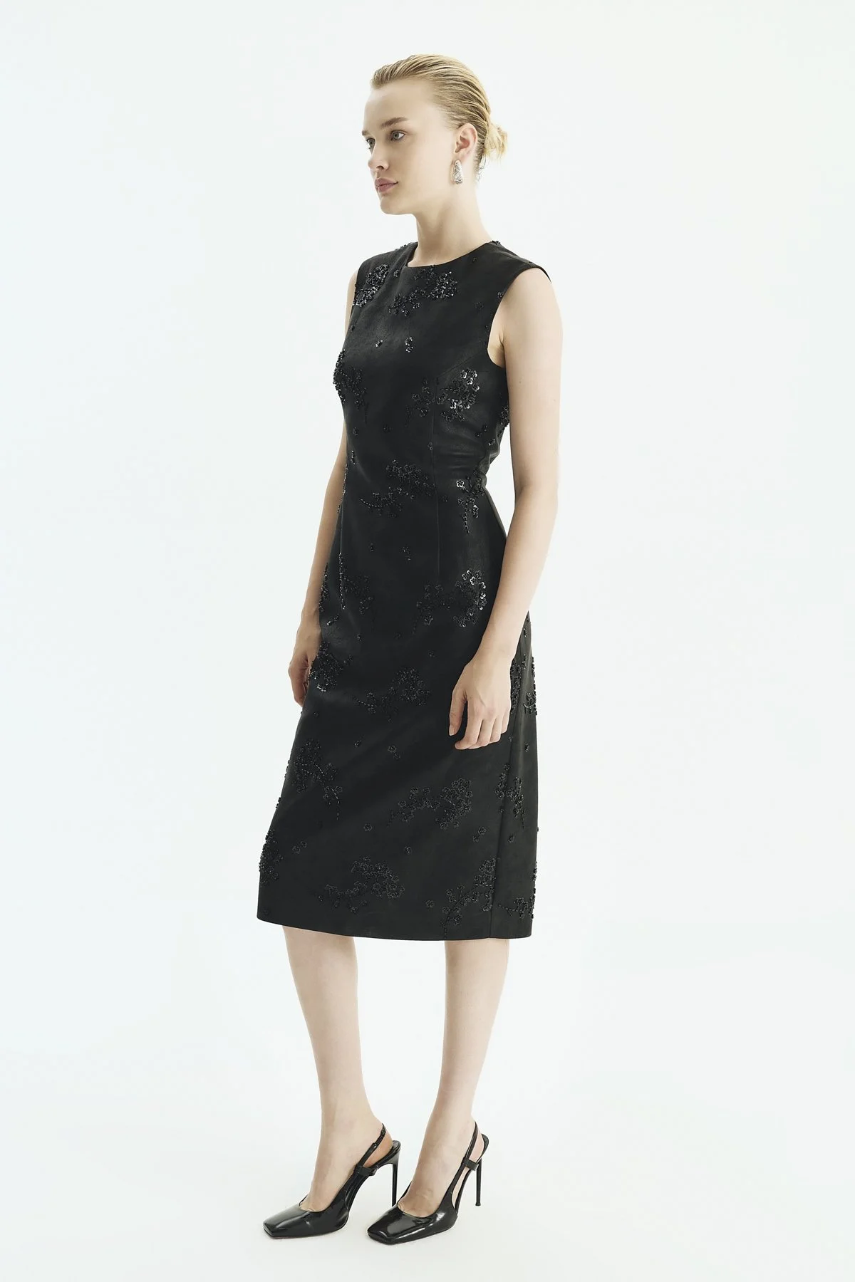 Bisiklet Yaka Fit Midi Elbise Siyah - 3