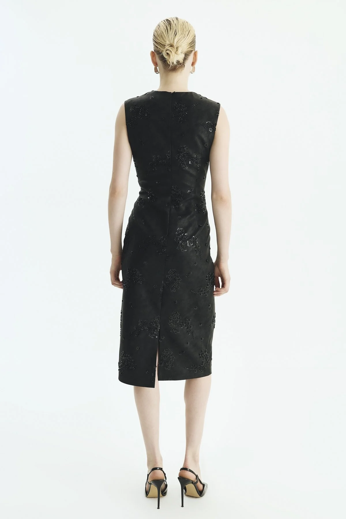 Bisiklet Yaka Fit Midi Elbise Siyah - 2