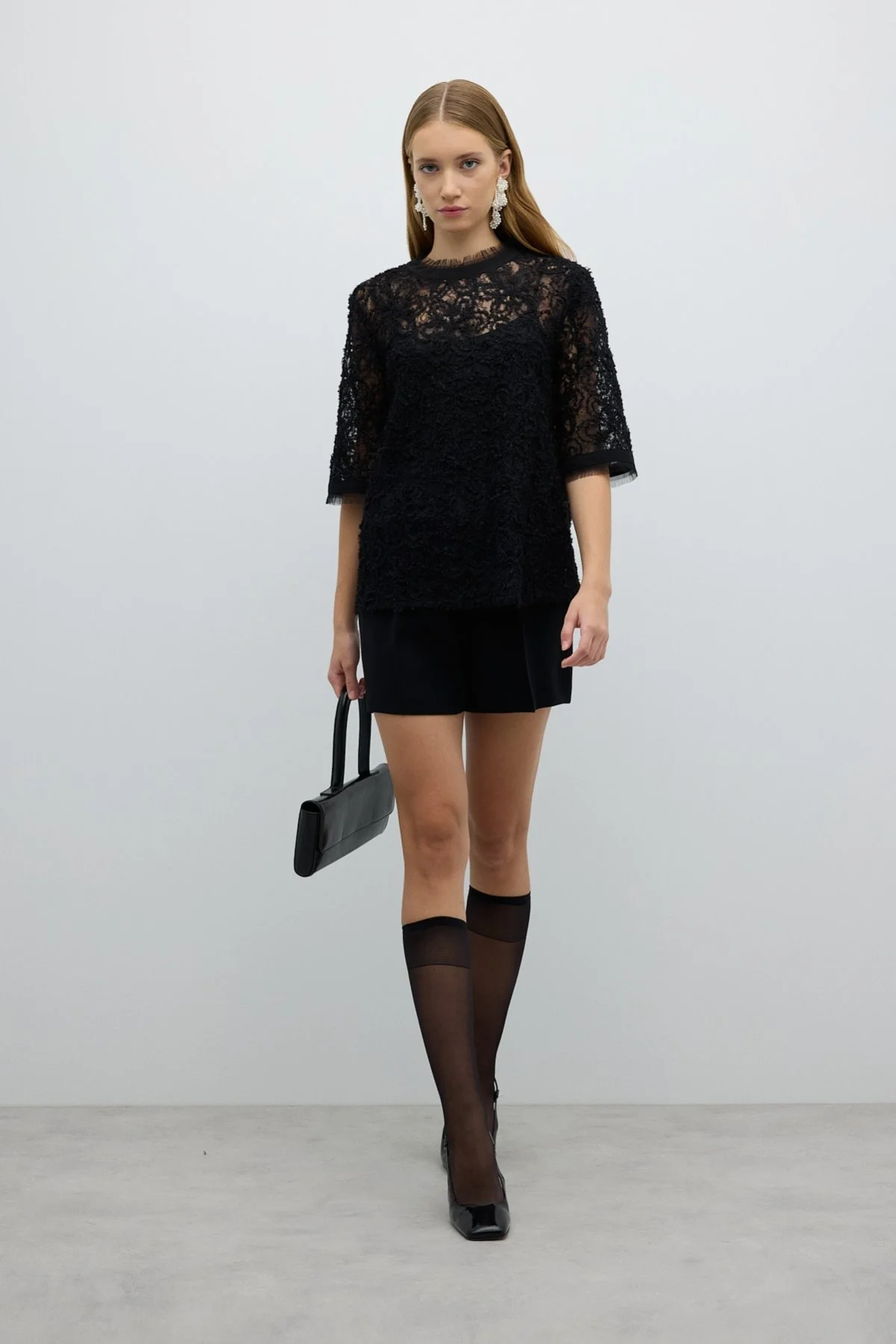 Bisiklet Yaka Kısa Kol Bluz Siyah - 3