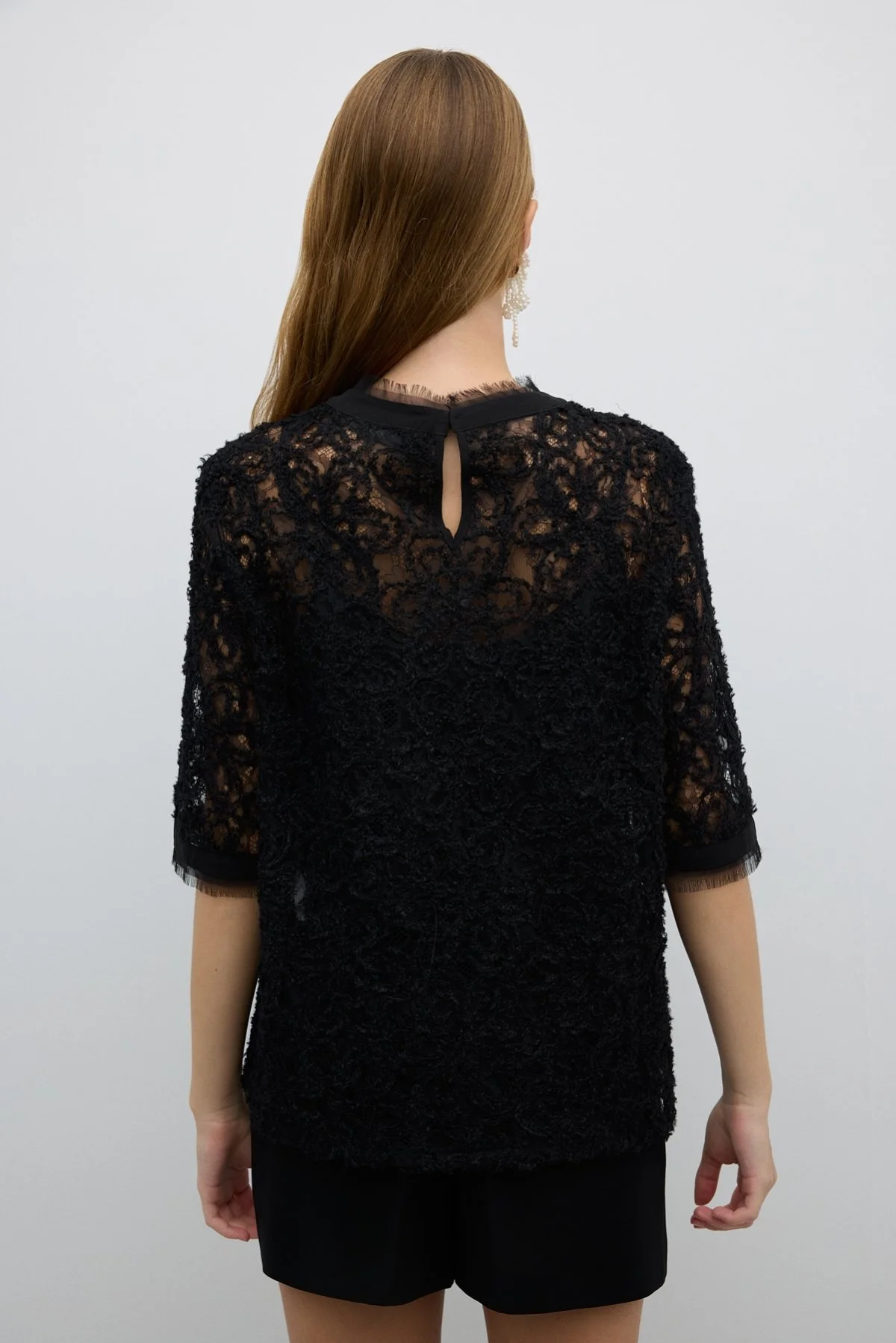 Bisiklet Yaka Kısa Kol Bluz Siyah - 2