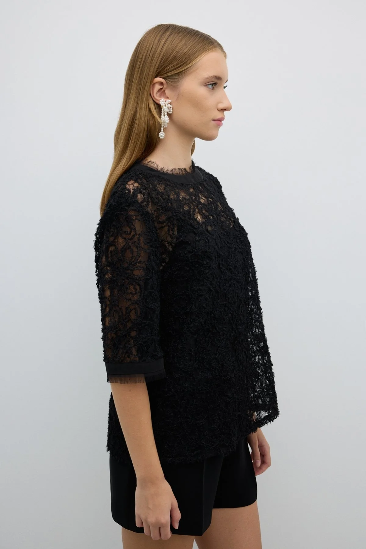 Bisiklet Yaka Kısa Kol Bluz Siyah - 5