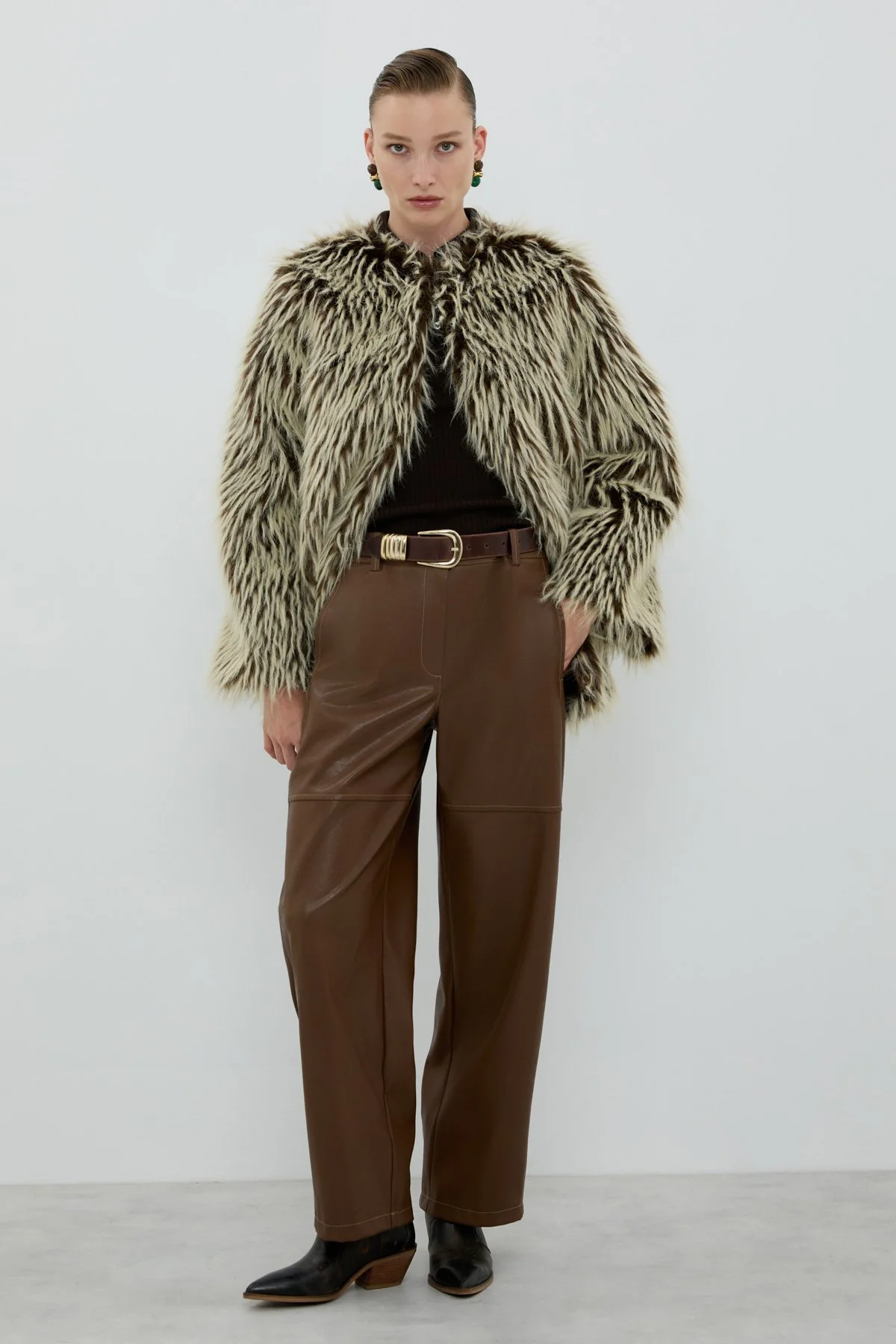 Bisiklet Yaka Kürk Kap Kahve - 1