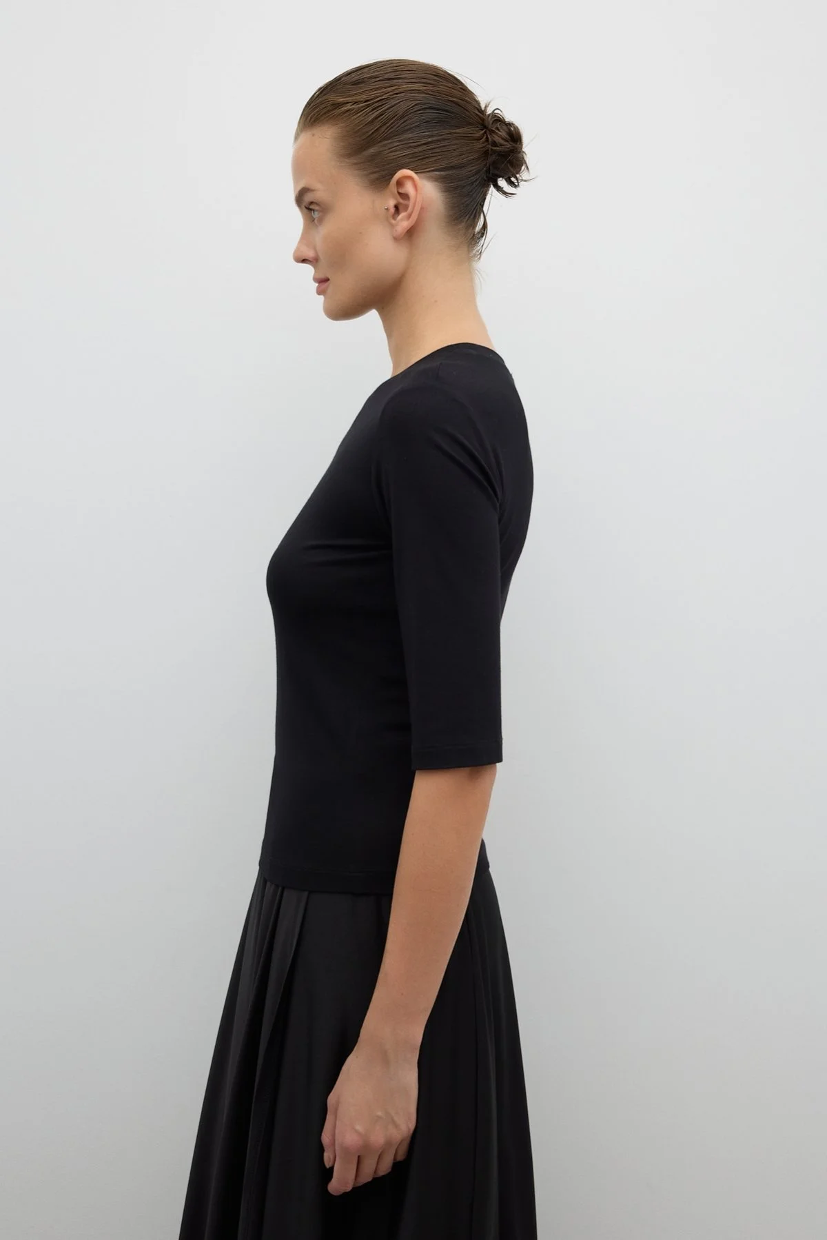 Bisiklet Yaka Ruvakar Kol Basic T-shirt Siyah - 4