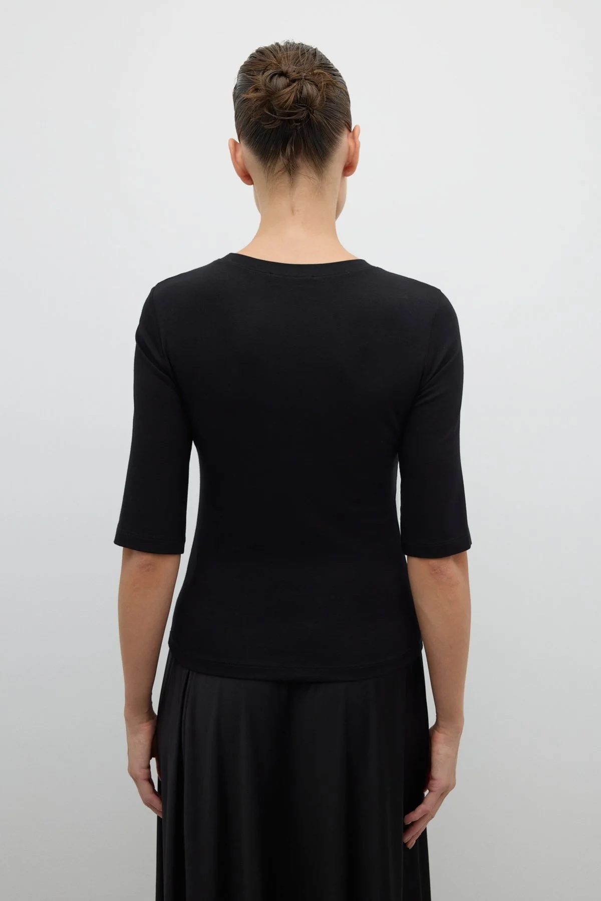 Bisiklet Yaka Ruvakar Kol Basic T-shirt Siyah - 2