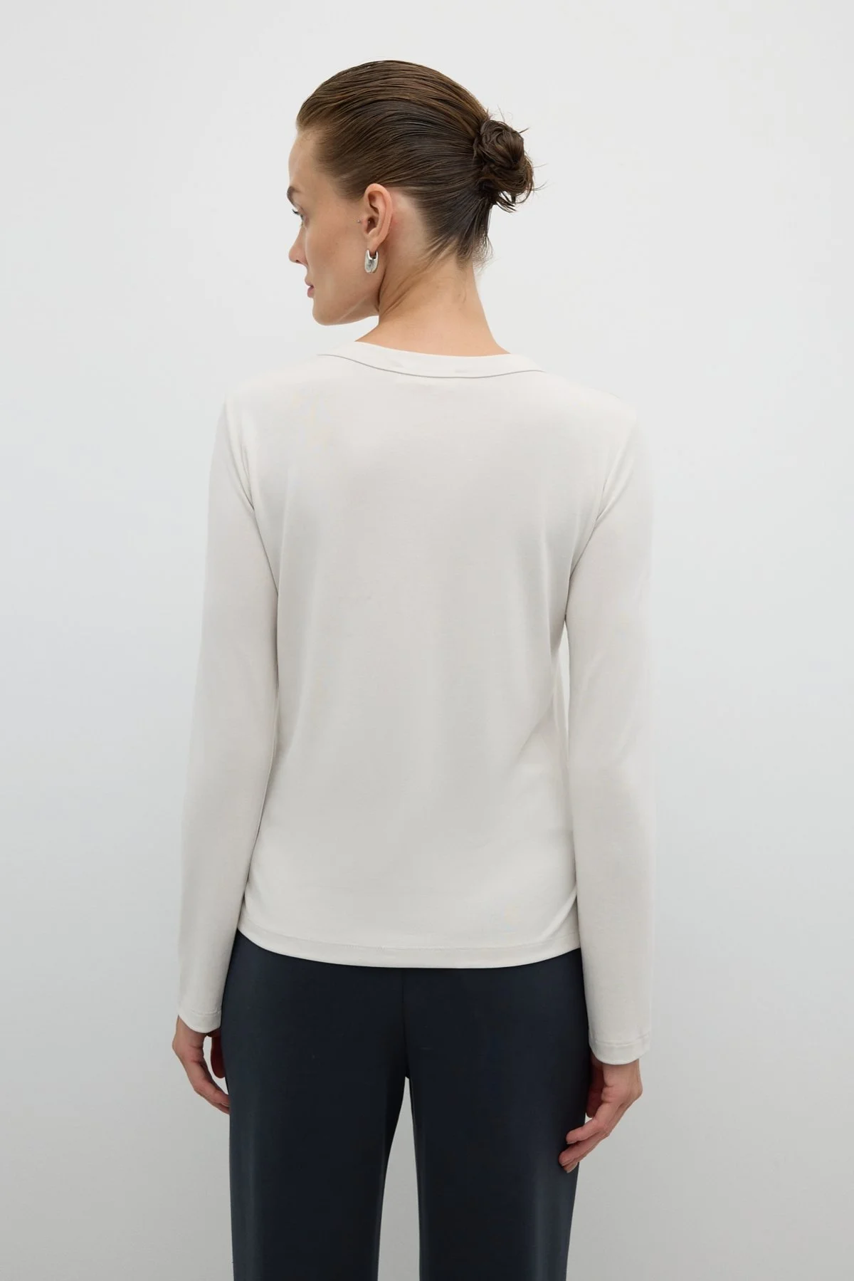 Bisiklet Yaka Uzun Kol T-shirt Taş - 2