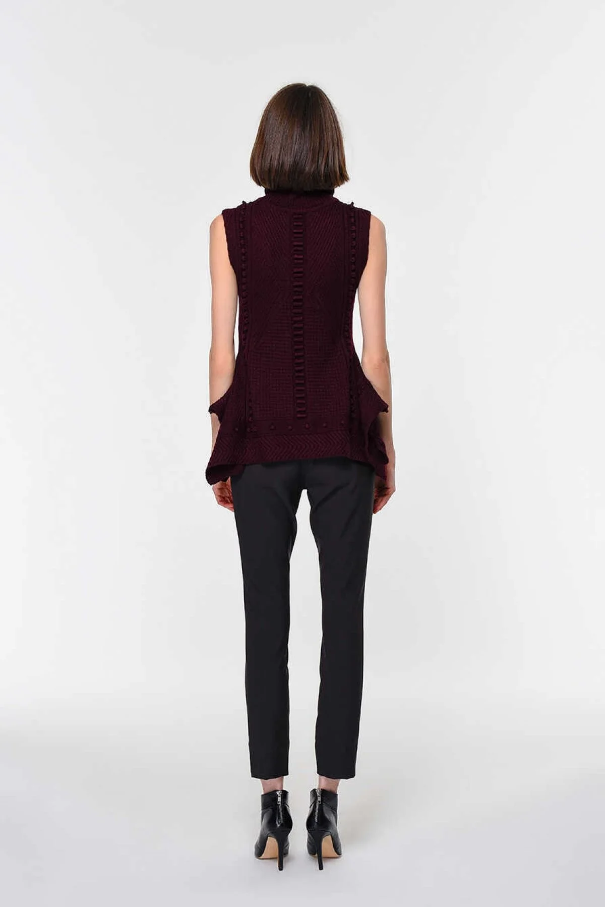  Boğazlı Desenli Triko Bordo - 2