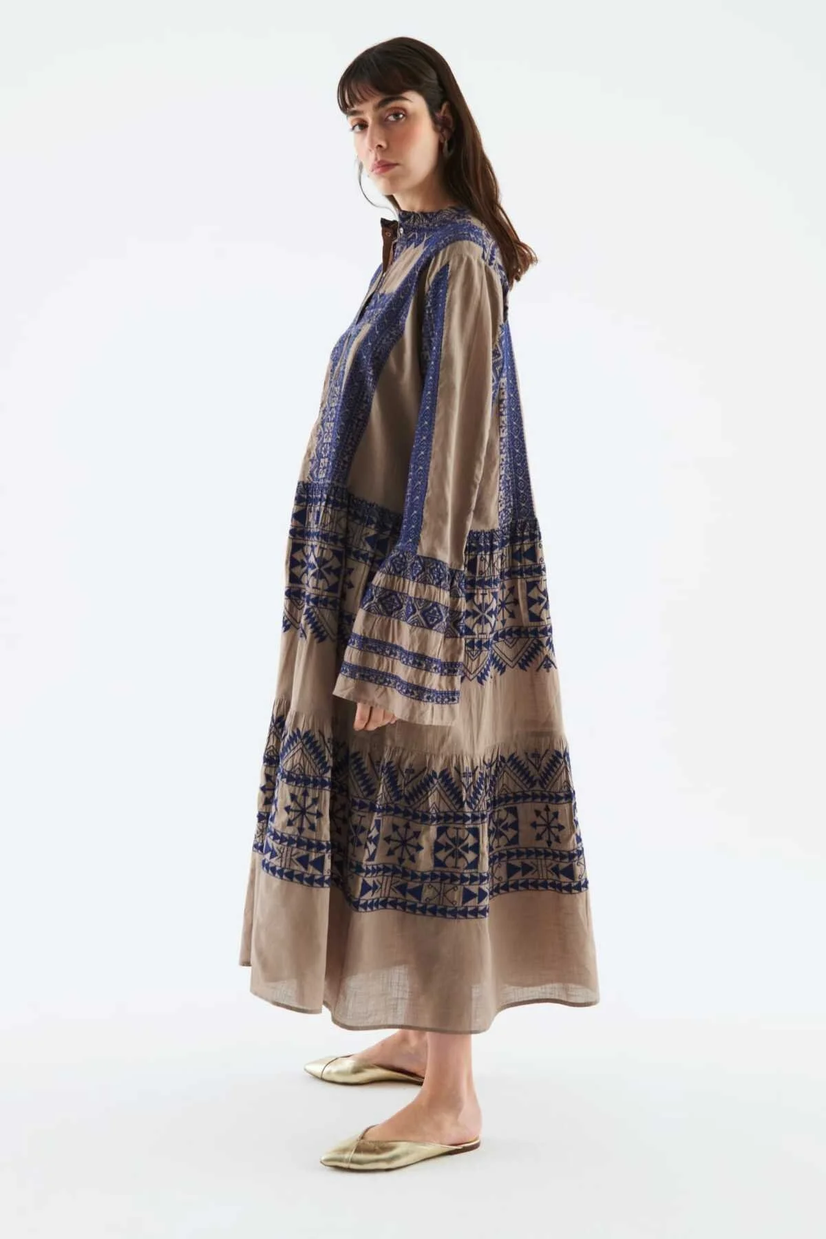 Bol Kesimli Desenli Uzun Elbise Standart Renk - 3