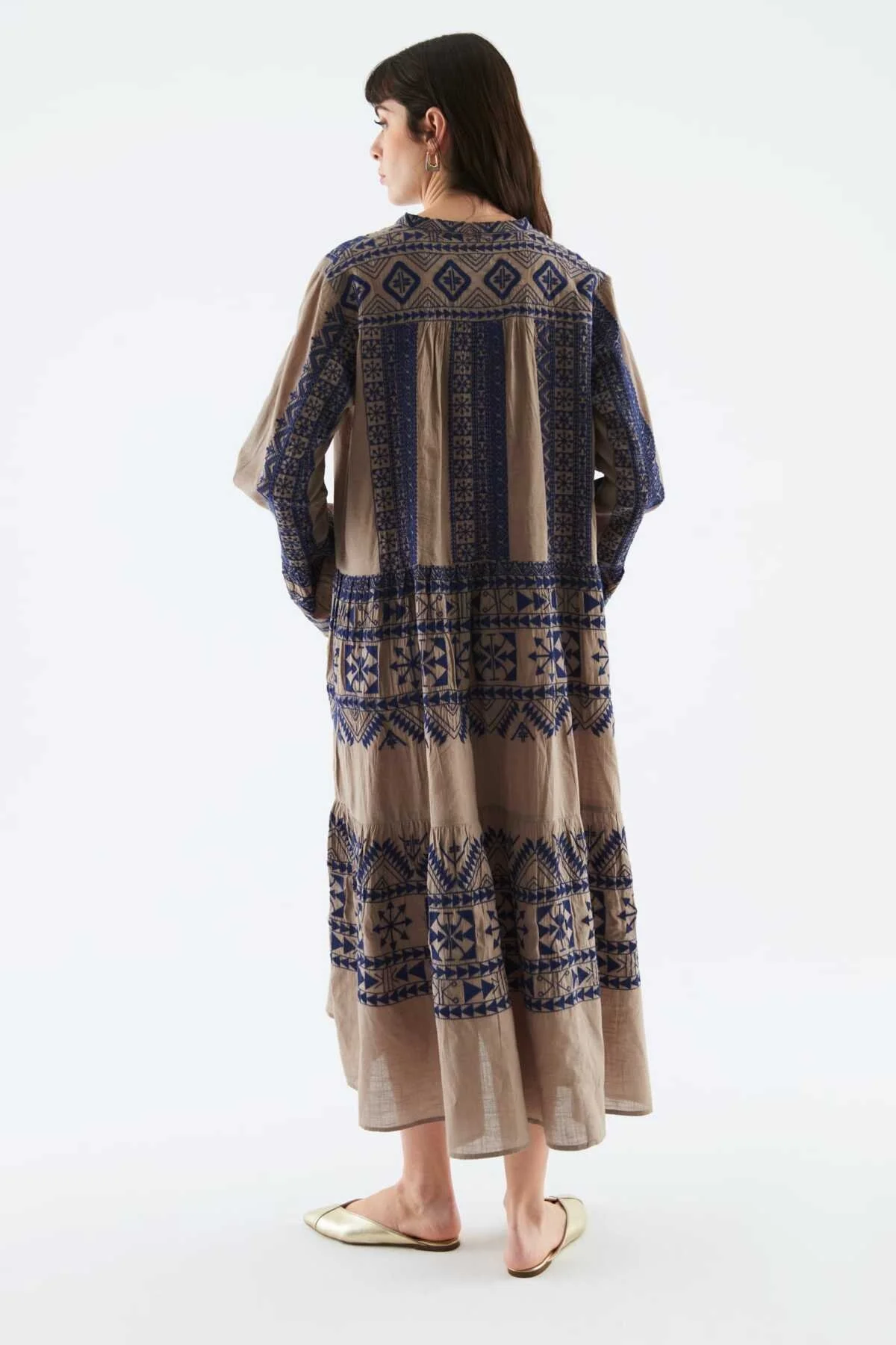 Bol Kesimli Desenli Uzun Elbise Standart Renk - 2