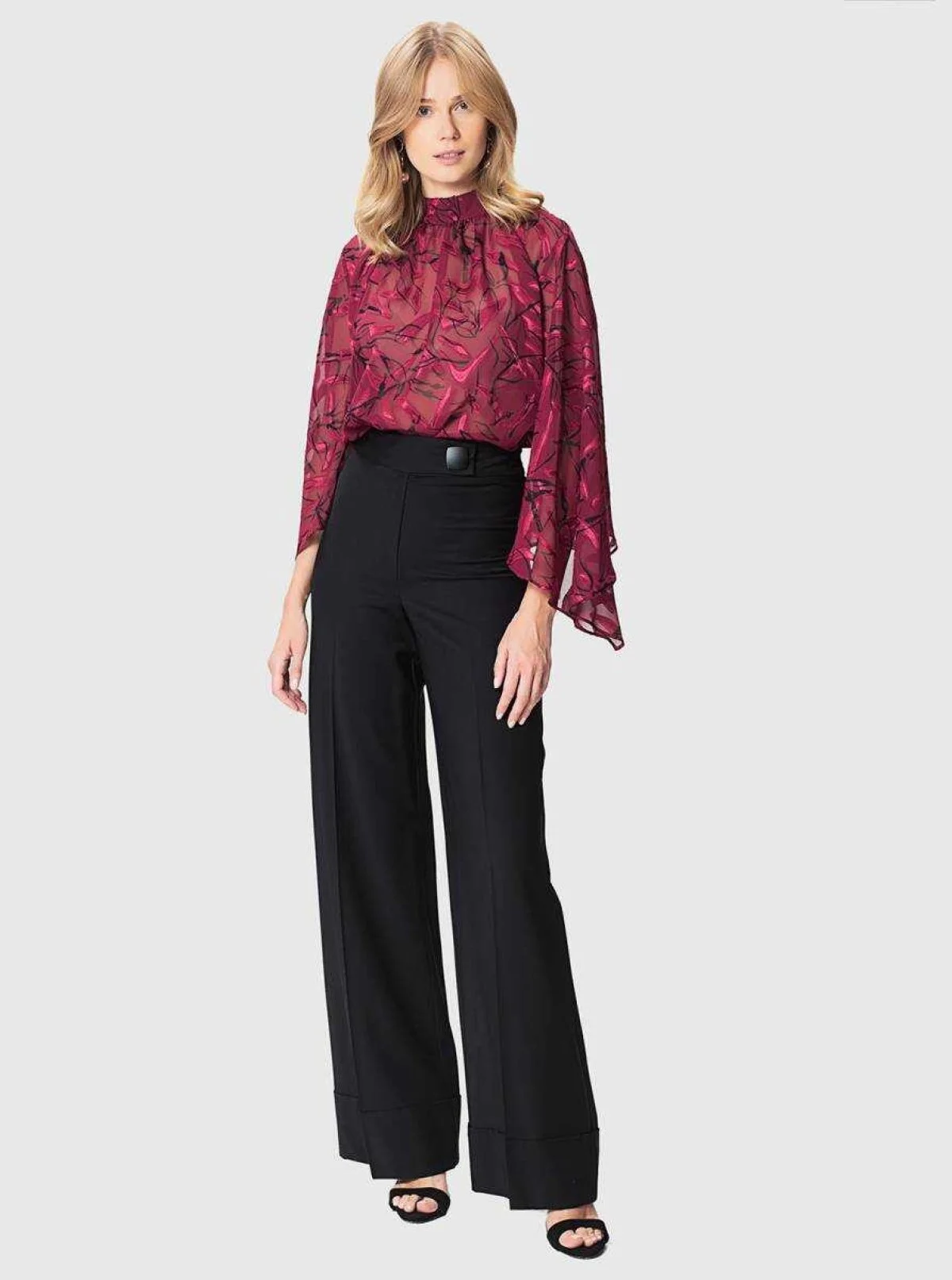  Bol Paça Düğme Detaylı Pantolon Siyah - 4