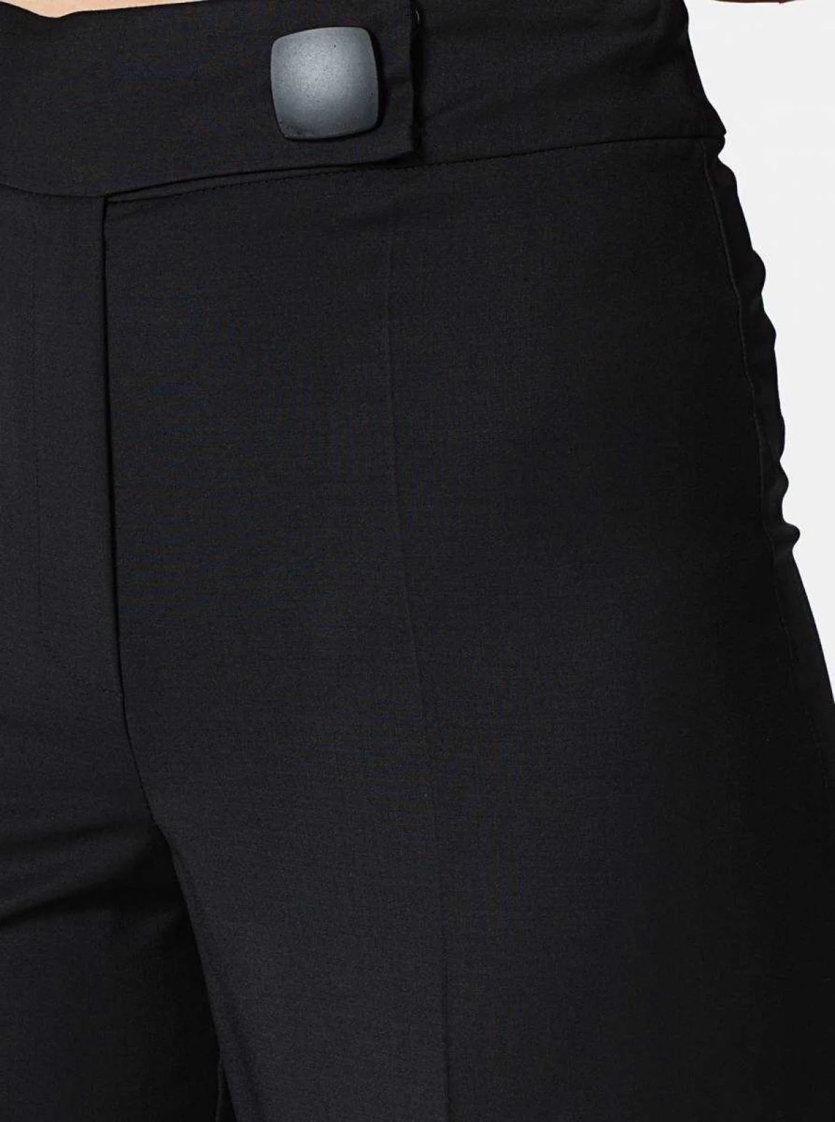  Bol Paça Düğme Detaylı Pantolon Siyah - 3