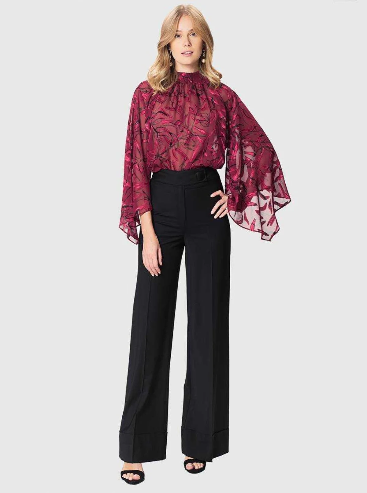  Bol Paça Düğme Detaylı Pantolon Siyah - 1