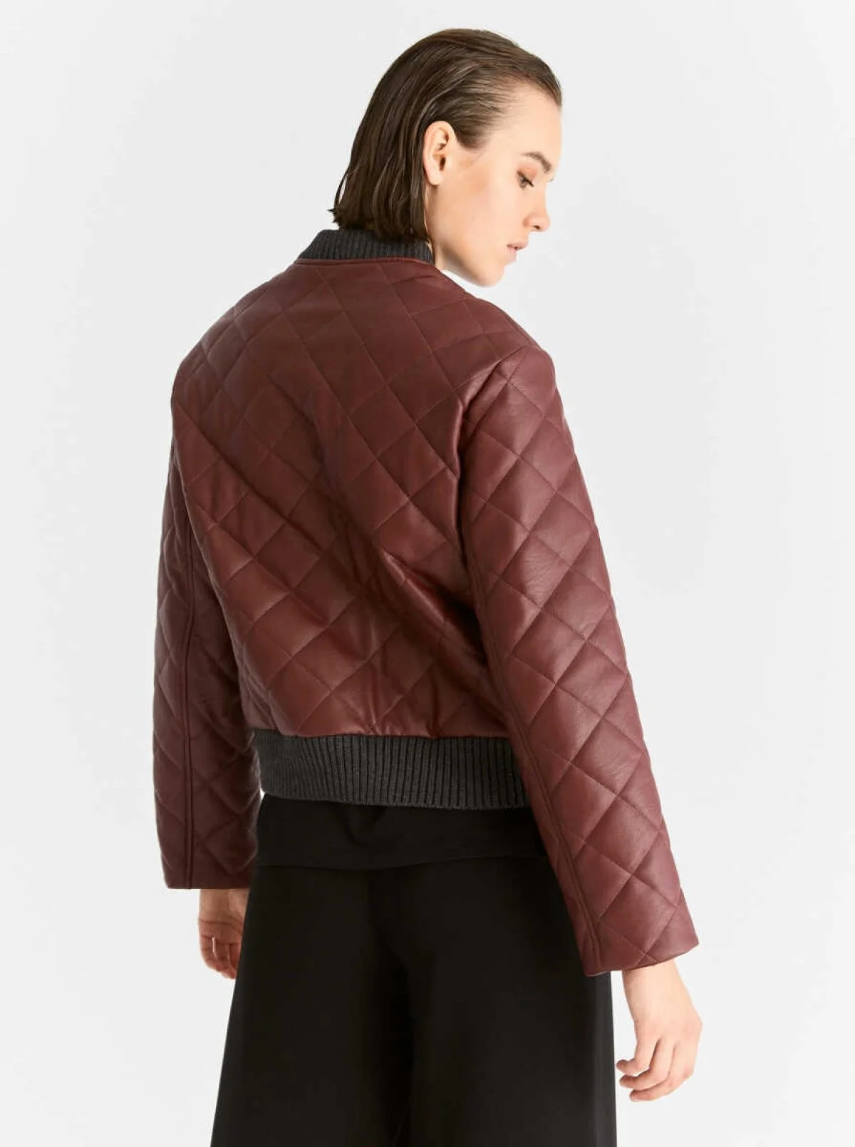  Bomber Metal Detaylı Kadın Ceket Bordo - 2