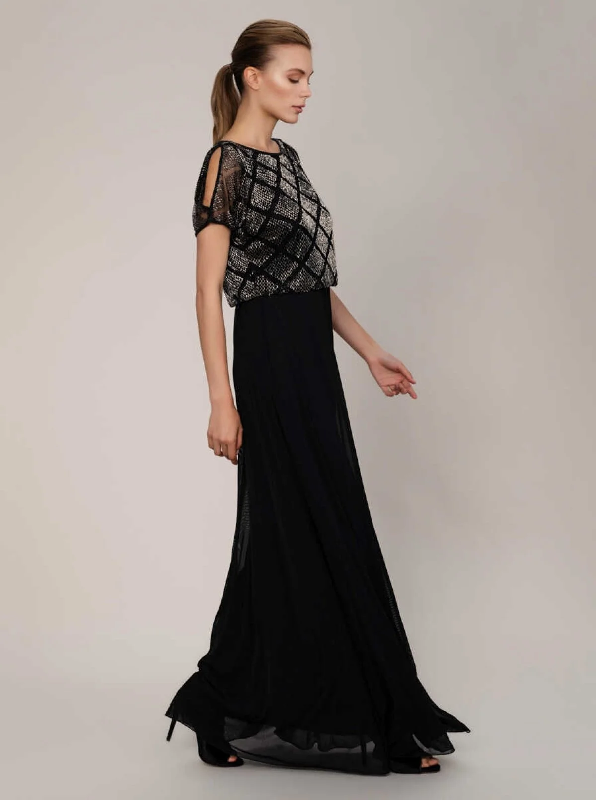  Boncuk Detaylı Abiye Elbise Siyah - 3