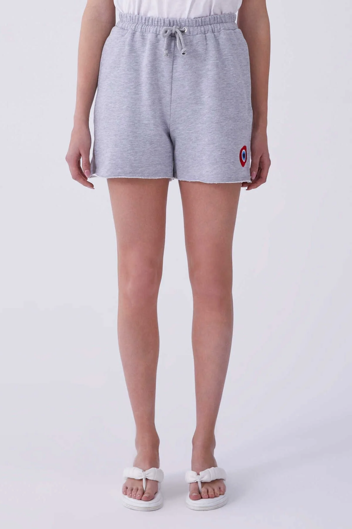 Boncuk İşlemeli Kadın Şort Gri - 1