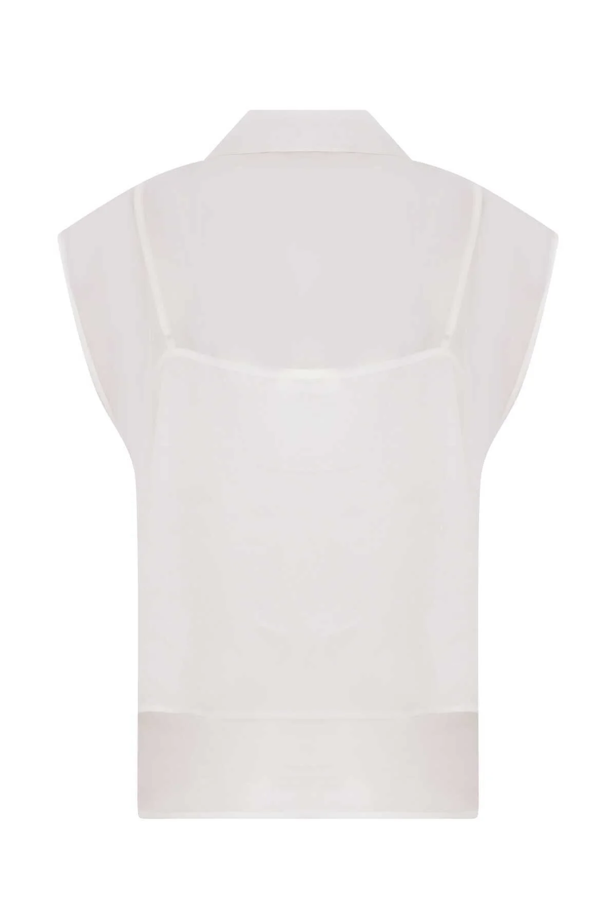  Boncuk İşlemeli Kolsuz Kadın Bluz Beyaz - 5