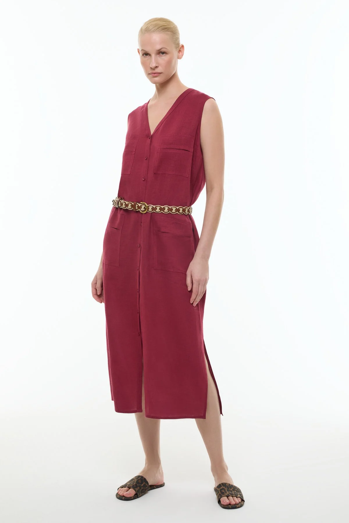 Gömlek Elbise Bordo - 4