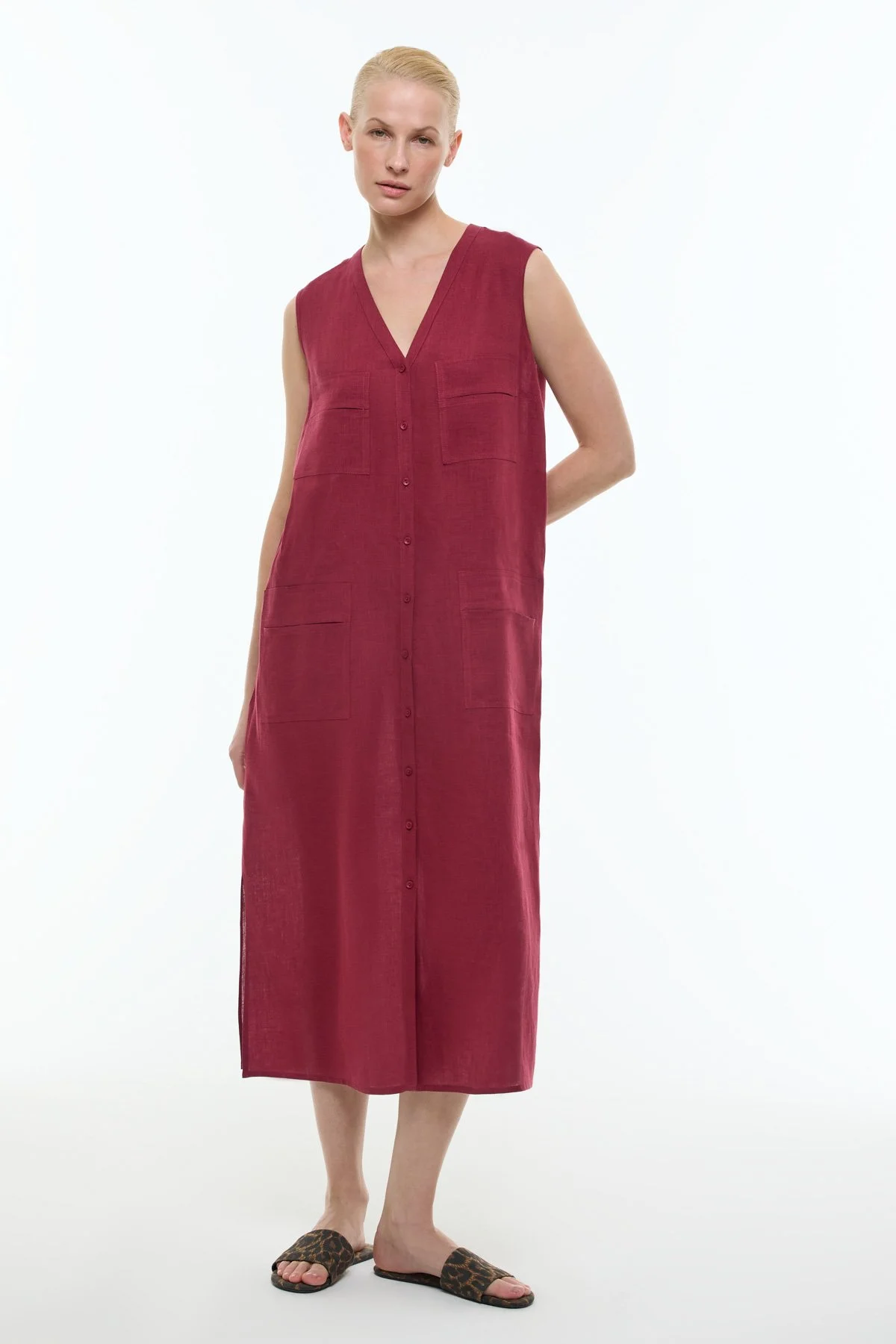 Gömlek Elbise Bordo - 5