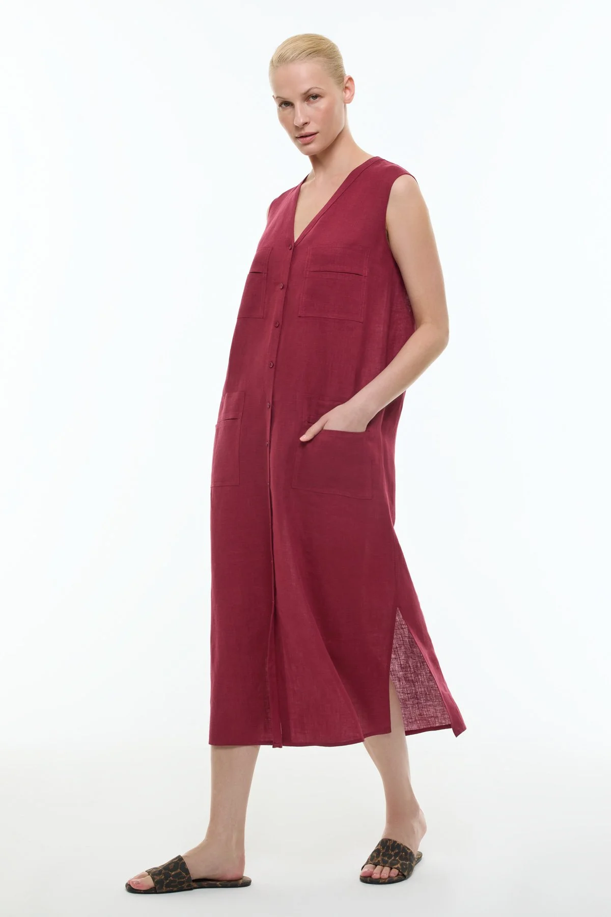 Gömlek Elbise Bordo - 6