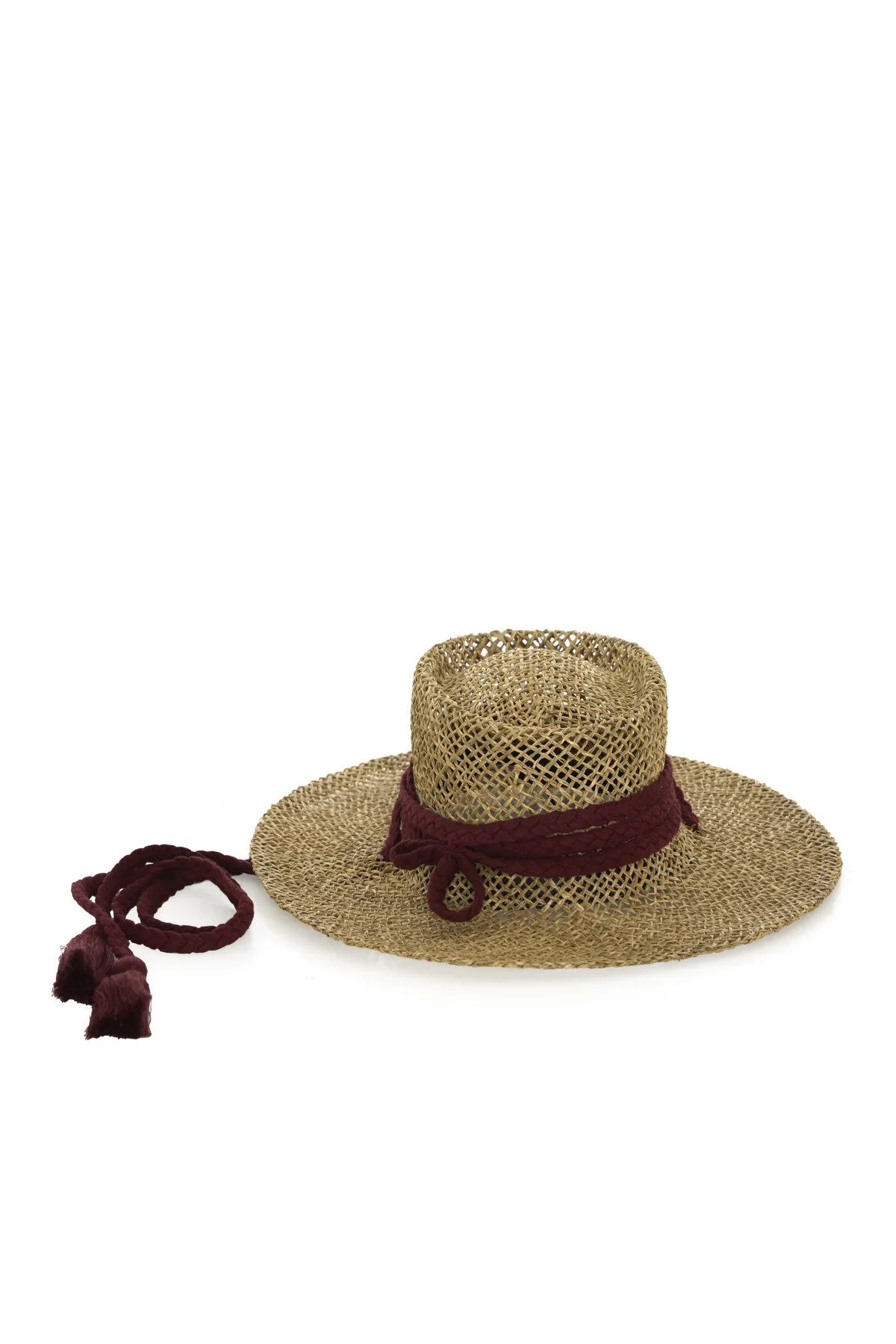 Bordo Bağcıklı Şapka Naturel - 4