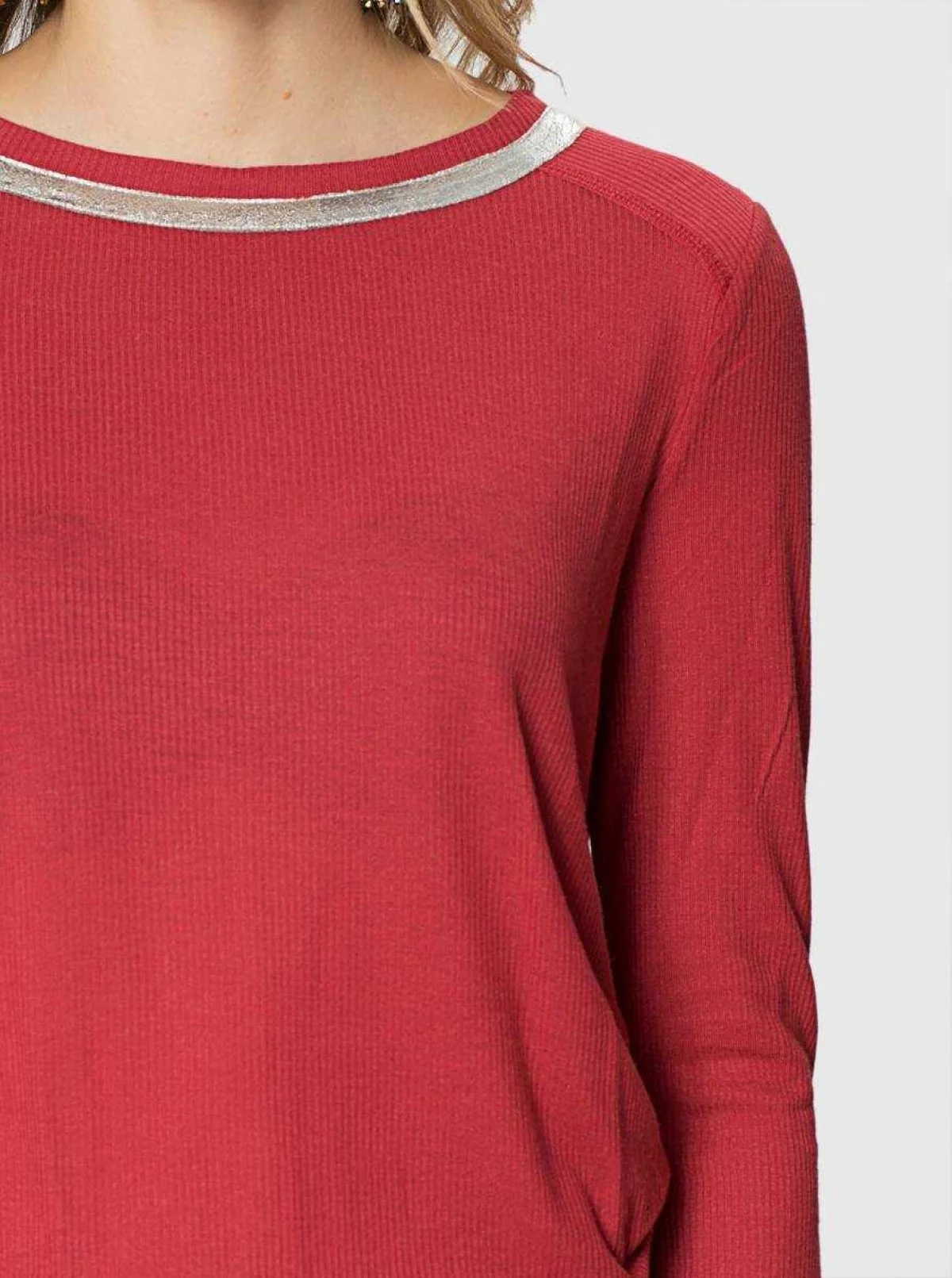  Boyun Şerit Detaylı Kiremit Bluz Kiremit - 3