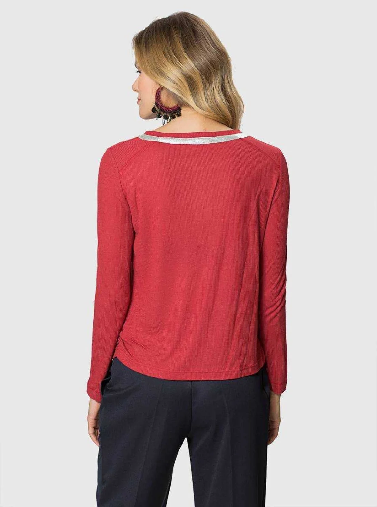  Boyun Şerit Detaylı Kiremit Bluz Kiremit - 2