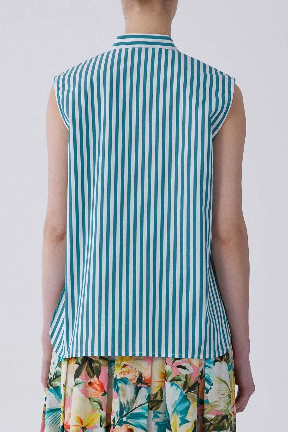 Boyundan Bağlamalı Çizgili Bluz Standart Renk - 2