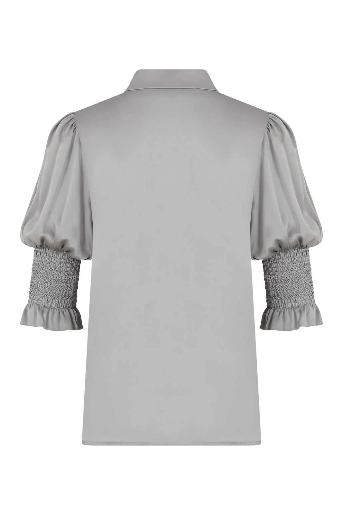  Boyundan Bağlamalı Kolları Lastikli Bluz Gri - 5