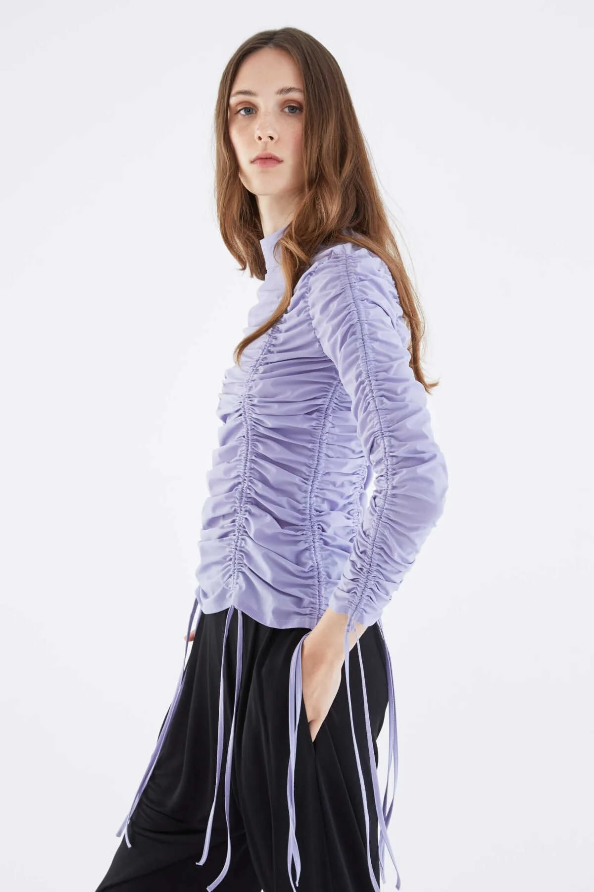  Büzgü Detaylı Bluz Lila - 3