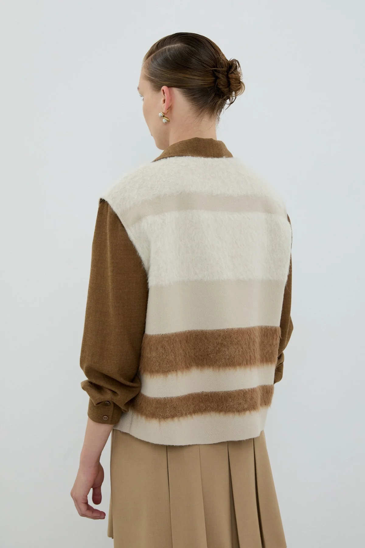 Yün ve Kaşmir Karışımlı V Yaka Yelek Camel - Bej - 2