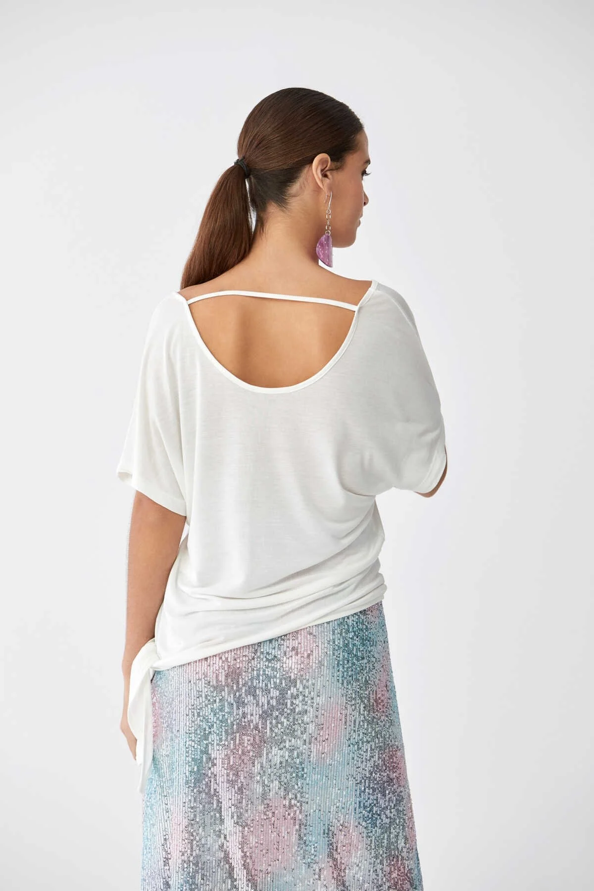 Cep Baskılı Kadın T-Shirt Ekru - 2