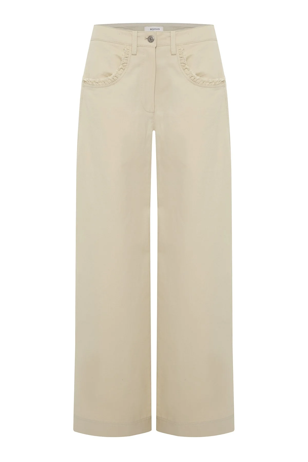 Cep Detaylı Geniş Paça Pantolon Bej - 4