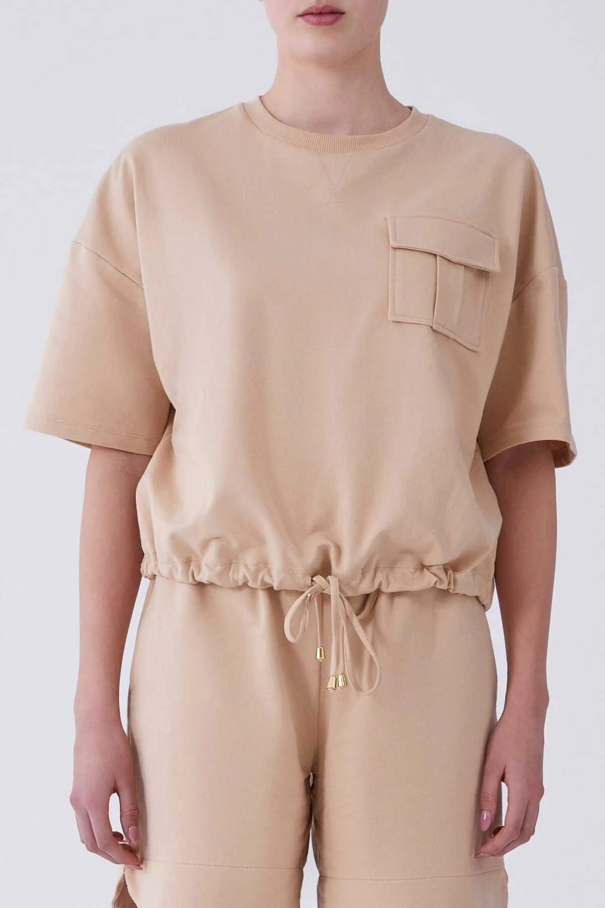 Cep Detaylı Kadın Sweatshirt Bej - 1
