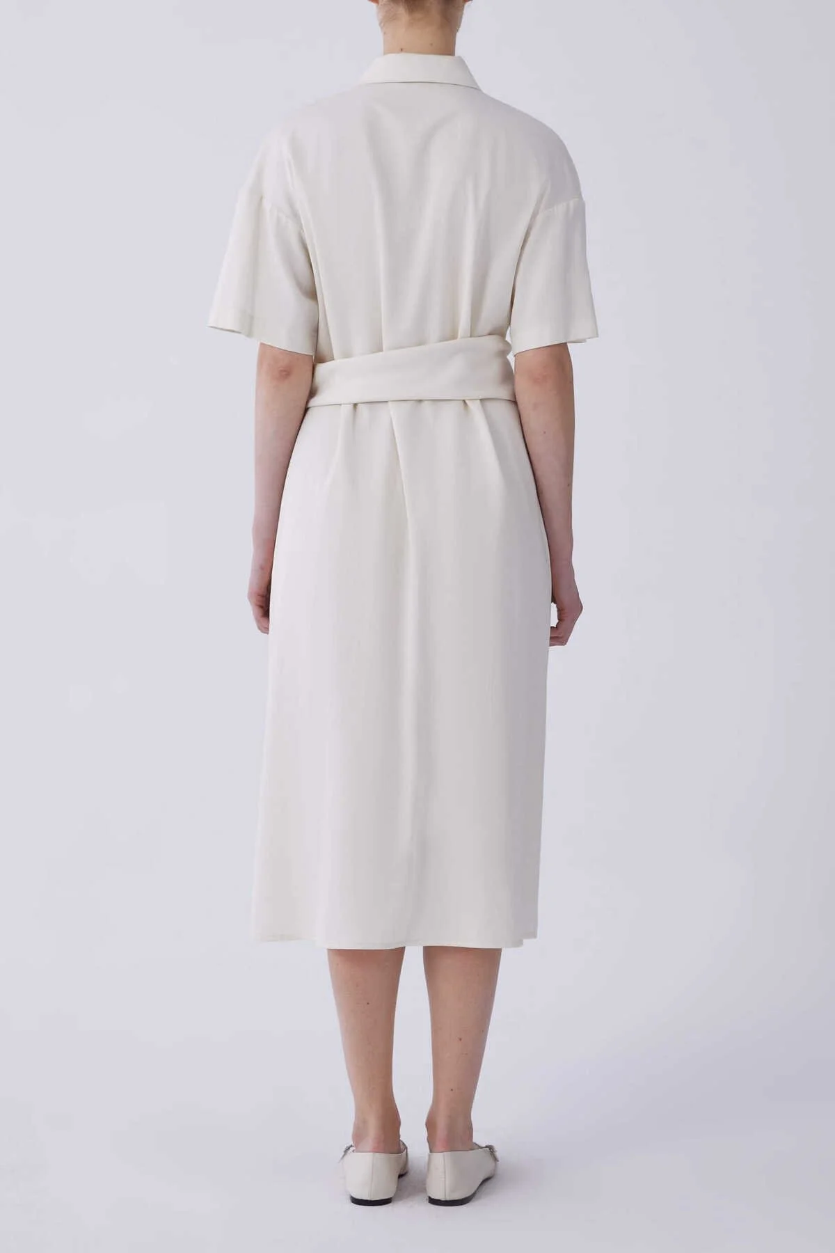 Cep Detaylı Midi Boy Elbise Kemik - 2